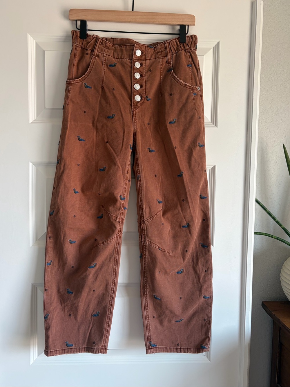 Anthropologie Embroidered Duck Barrel Pants - Picture 2 of 5